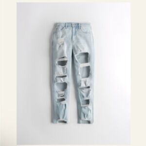 Curvy High-Rise Ripped Light Wash Mom Jeans